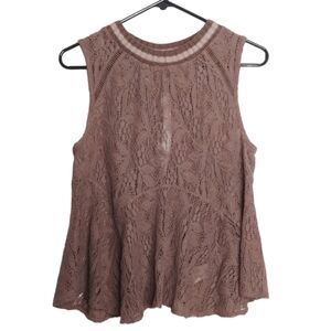 Free People Women's Maisie Mauve Purple Sleeveless Lace Peplum Blouse Size XS
